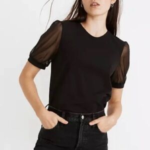 MADEWELL Black Sheer Sleeve Top XS